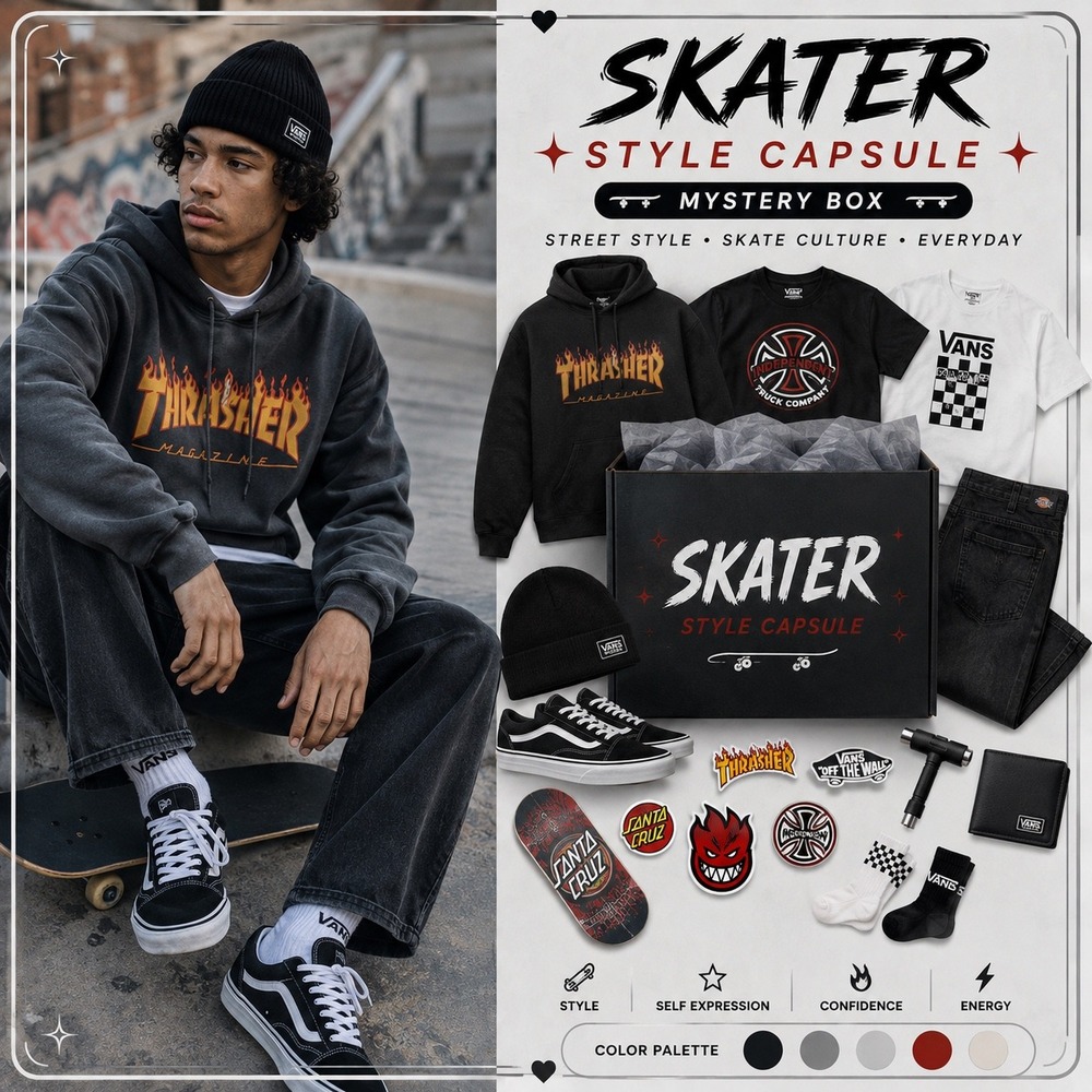Skater Style Capsule Mystery Box Streetwear Vans Thrasher Santa Cruz Bundle
